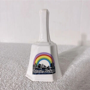 Vintage Mackinac Bridge Detroit  Michigan Souvenir Ceramic Bell W Rainbow